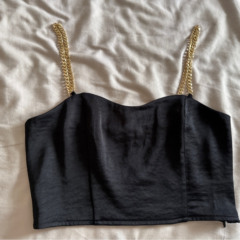 Express Women's Black Sleeveless Chain Strap Cami Camisole Crop Tank Top Size XS